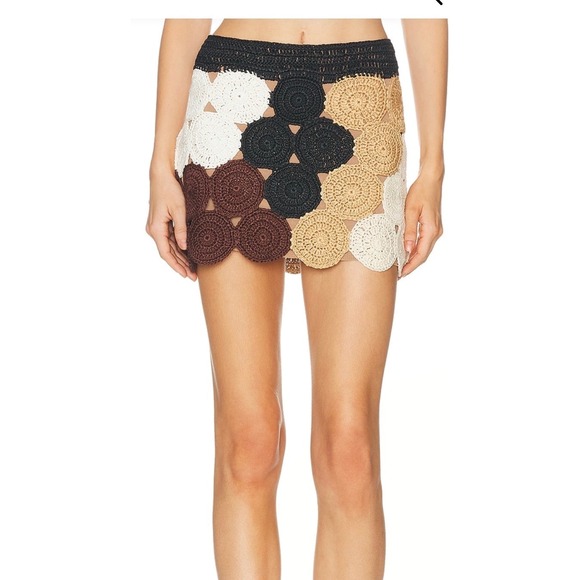 Simon Miller Dresses & Skirts - Simon Miller Multi Crochet Circle Mini Skirt XL Black Tan Brown White Boho